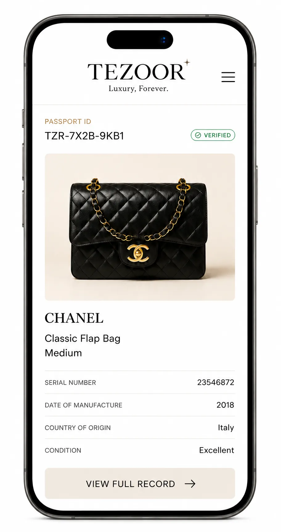 Tezoor Digital Passport on Phone